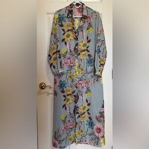 Floral Striped Long Duster/swim cover